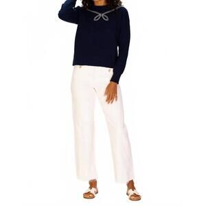 NEW DUFFIELD LANE sailor embroidered sweater in navy and white